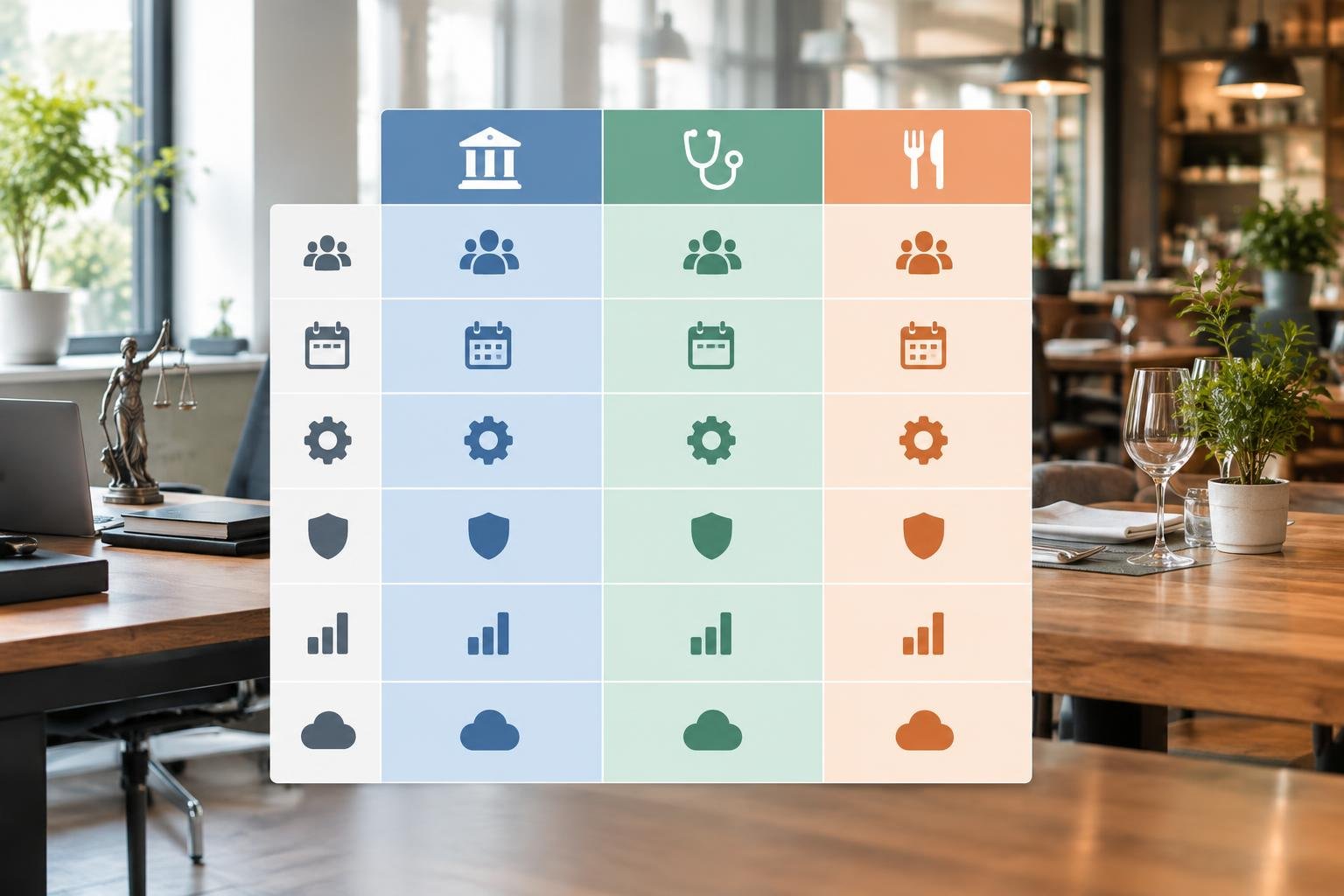 Symbolbild zu Branchensoftware für spezifische Branchen: Kanzlei, Praxis, Gastronomie Symbolbild zu Branchensoftware für spezifische Branchen: Kanzlei, Praxis, Gastronomie