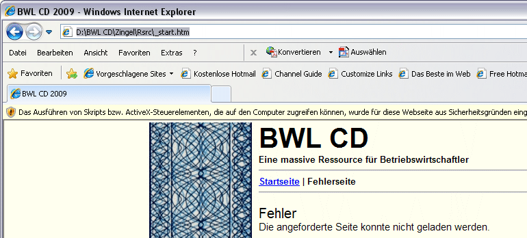 Der Internet Explorer ist mißtrauisch