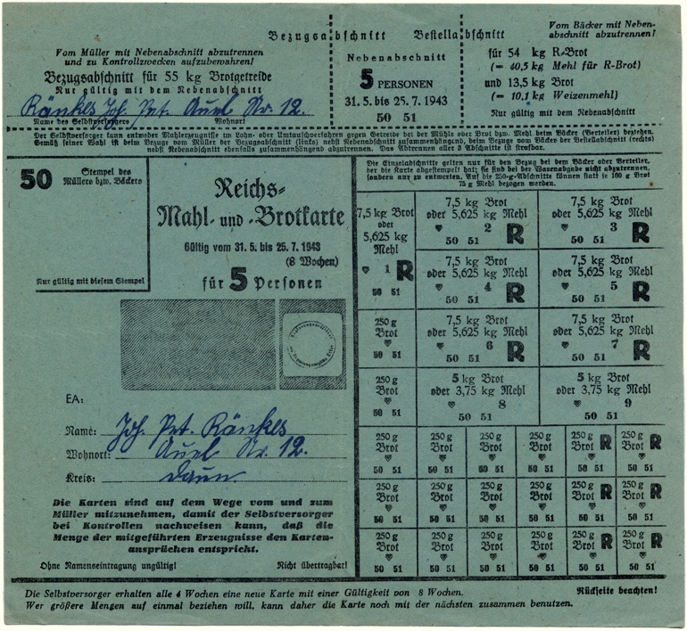 Reichs-Mahl- und Brotkarte von 1943